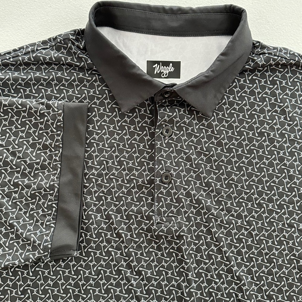 Waggle Gone Fishing Men's 2XL Golf Polo Shirt Black Gray Short Sleeve